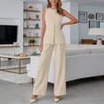 thumbnail image 5 of Summer Solid Color Sleeveless Crew Neck Vest and Wide Leg Pants Two Piece Outfit for Women Business Casual Work Beige L, 5 of 6