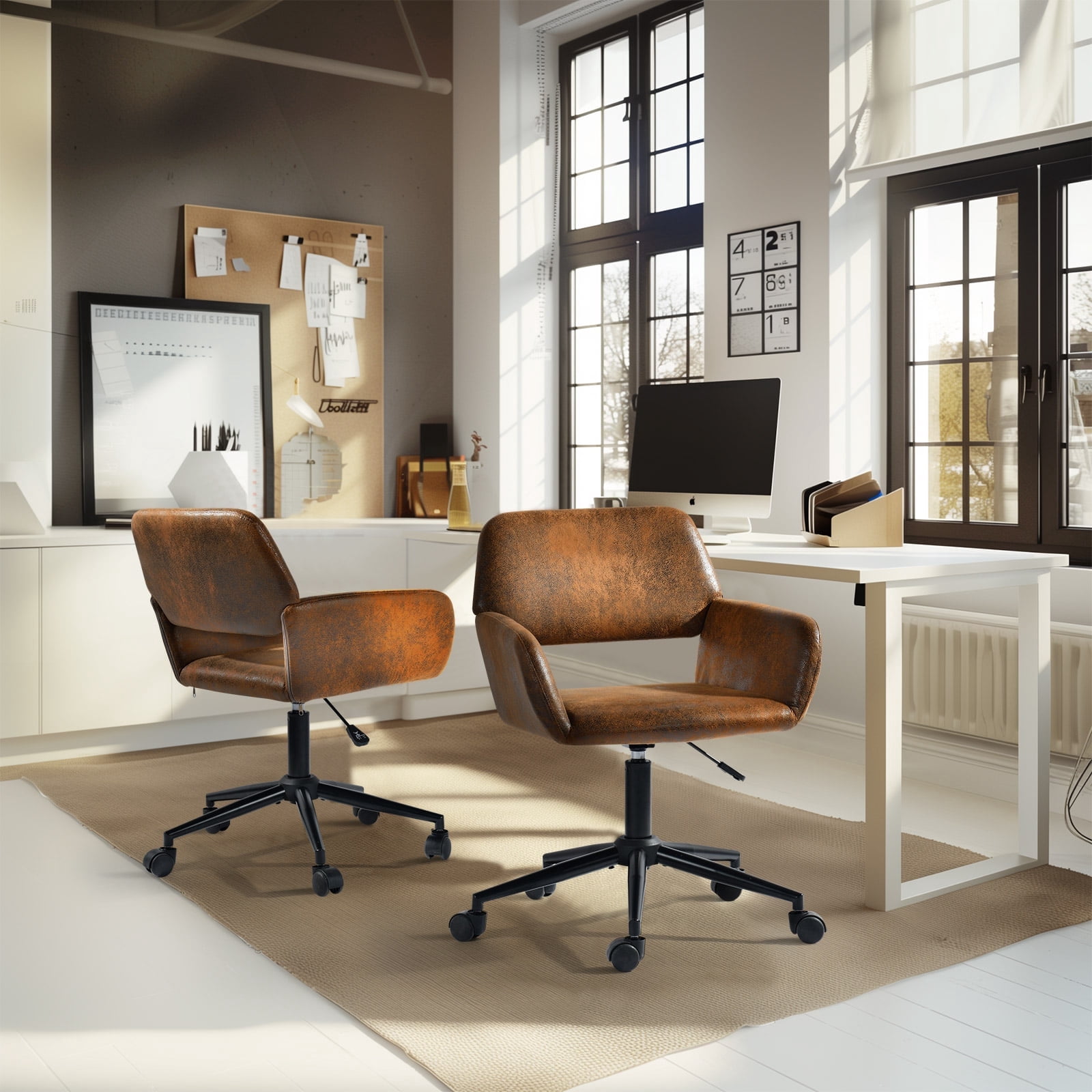 Homy Casa Swivel Office Chair, Adjustable Rolling Desk Chair for Meeting, Vanity or Meeting, Brown
