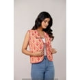 thumbnail image 6 of Nitin Textiles Women’s Cotton Quilted Waistcoat – Peach Hand Block Floral Print Sleeveless Jacket with Striped Piping & Tie Closure, 6 of 11