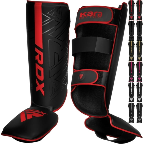 RDX Shin Guards for Kickboxing, Maya Hide Leather KARA Instep Foam Protection, Red