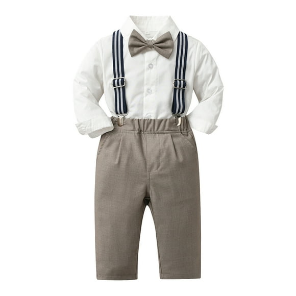 Toddler Boy Formal Gentleman Suits Bowtie Dress Shirt Suspender Toddler Boy Easter Outfit Toddler Suit 3-4 Years