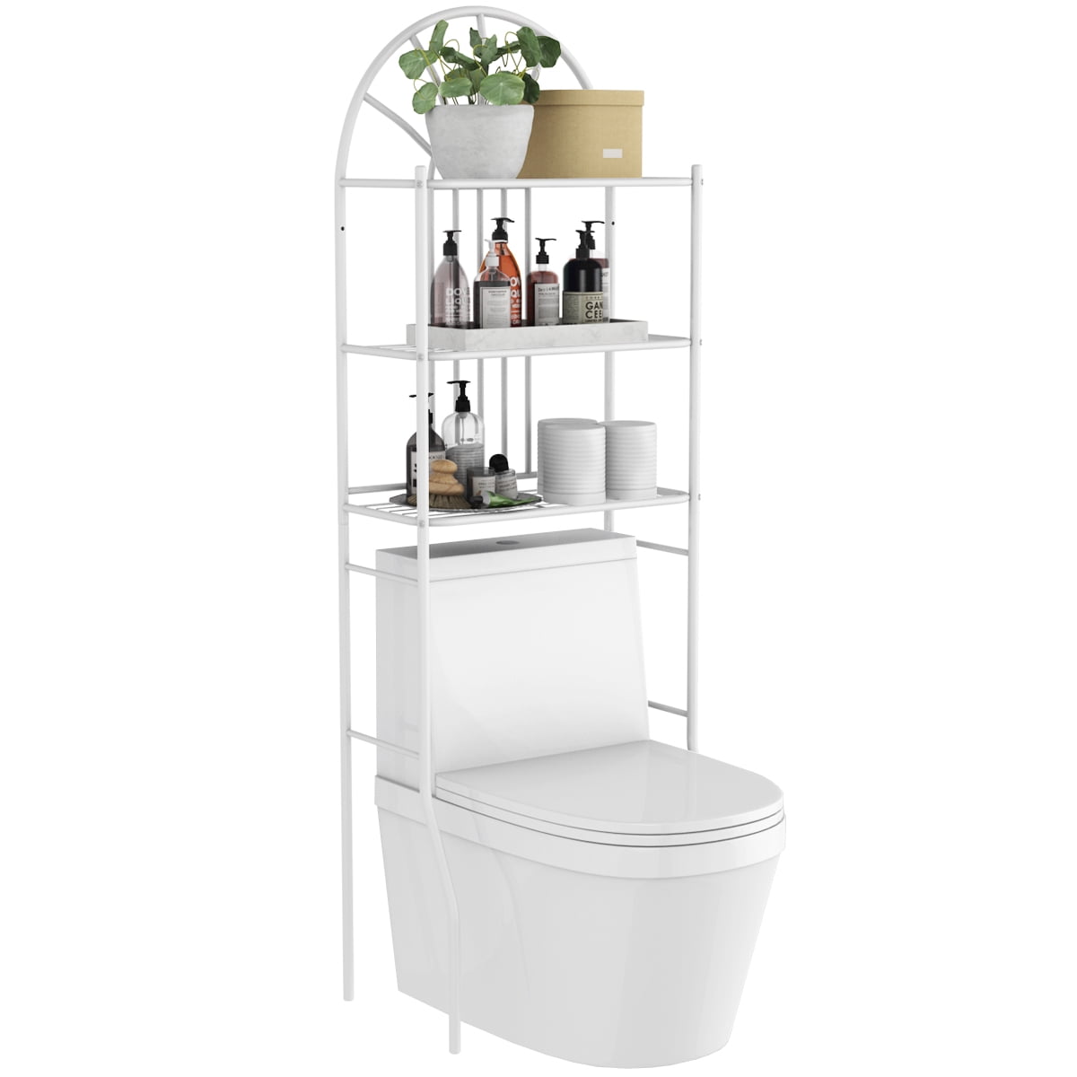 Gymax 3 Shelf Bathroom Metal Storage Rack over the Toilet Space Saver White