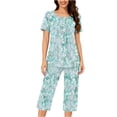 thumbnail image 4 of Wensltd Women Print Two Piece Sleepwear Set Short Sleeve Comfy Capri Pants with Side Pockets for All Season, 4 of 6