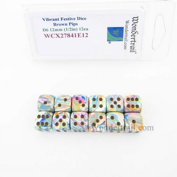 Vibrant Festive Dice with Brown Pips 12mm (1/2in) D6 Pack of 12 Wondertrail