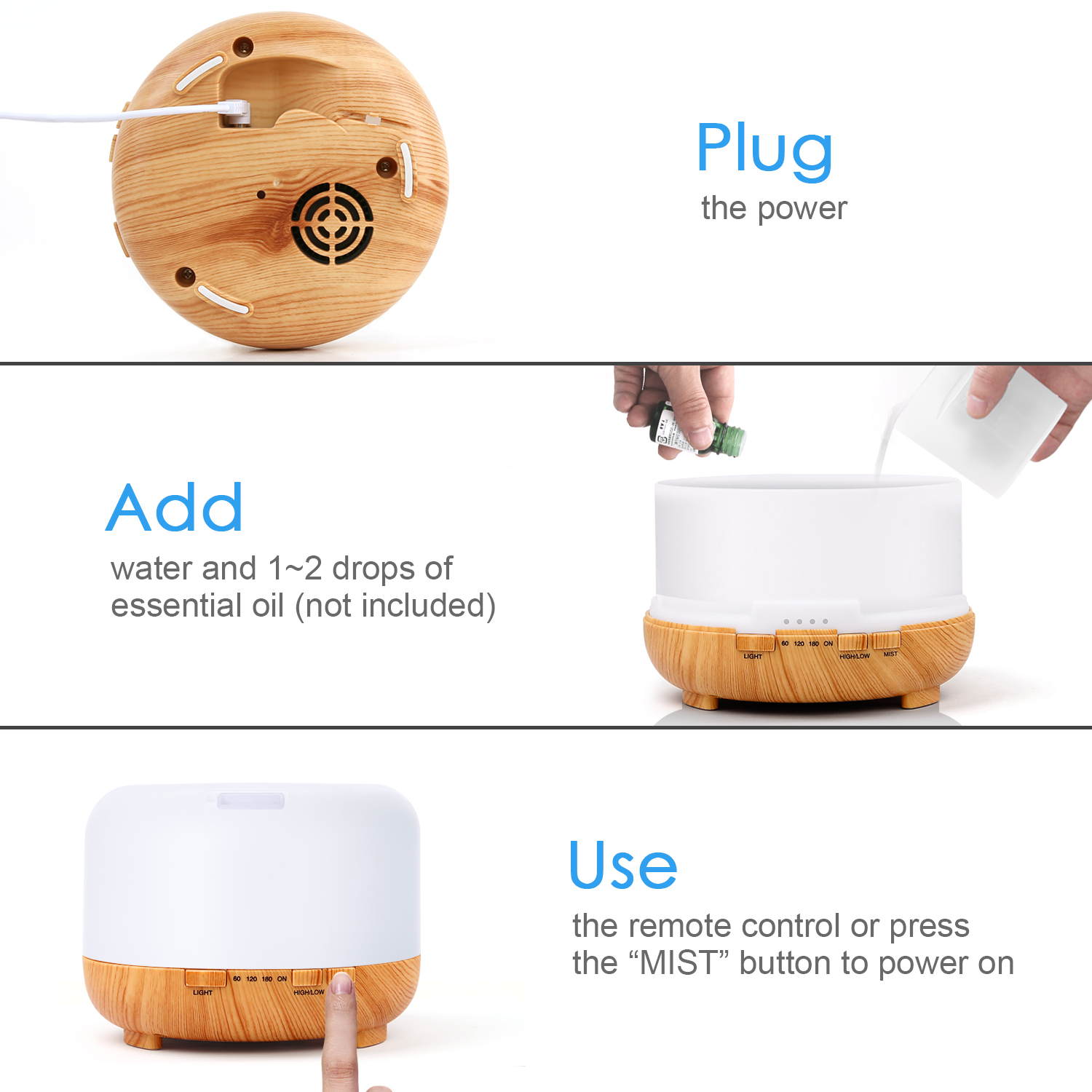 500ml Premium, Essential Oil Diffuser, 5 In 1 Ultrasonic Aromatherapy Fragrant Oil Humidifier Vaporizer, Timer and Auto-Off Safety Switch, 7 LED Light Colors