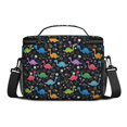 thumbnail image 3 of Dinosaur and Floral Black Pattern Insulated Lunch Box for Women Men, Medium Leakproof Cooler Bag with Adjustable Strap, 10"x6.7"x8", 3 of 6