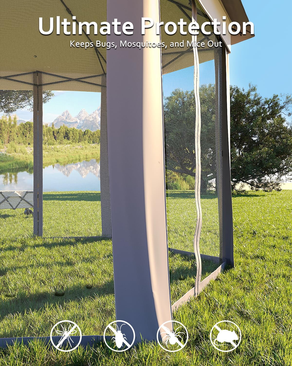 Luku 13'x13' Pop-Up Gazebo, Outdoor Hexagonal Patio Gazebo with Mosquito Netting, Instant Setup Canopy Tent with Strong Steel Frame and Sandbags, for Backyard, Gardens, Patio