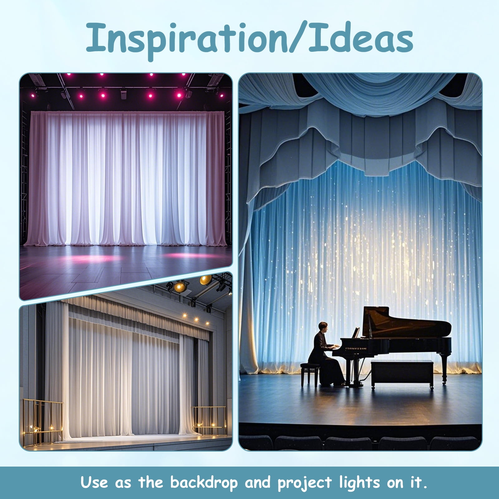 Two Layers Backdrop Made with One Piece Chiffon Tulle & Polyester for Professional Extra Wide Blackout Curtains (White, 25 x 10 ft)
