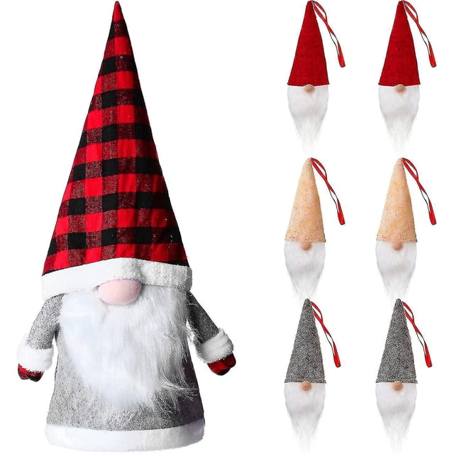 Adorno de Papá Noel de felpa JanHm 25 pulgadas y 6 piezas de sombreros de gnomo