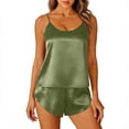 thumbnail image 3 of VBTAPA Womens Pajamas Set 2 Piece Satin Sleepwear Lingerie Soft Silk Pjs Cami Top and Shorts Camisole Nightwear Green L, 3 of 7