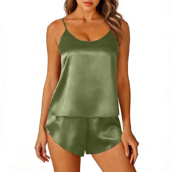 yillto Womens Satin Pajamas Set Sleeveless Backless Camisoles Tops and Silky Pjs Shorts Bottoms 2 Piece