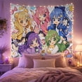 thumbnail image 2 of Five Chibi Anime Girls with Plushies Against a Starry Pattern, Playful Japanese Inspired for Anime Fans, Chibi Art Print, Birthday Gift Tapestry Wall Hanging for Bedroom and Dorm, 2 of 7