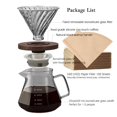 thumbnail image 3 of Lalord Cafetera para verter, jarra de vidrio de borosilicato de 20 oz con 100 filtros de papel V60, mango de nogal y tapa de vidrio, cafetera de goteo para el hogar, cafetería, restaurante, camping, 6, 3 of 5