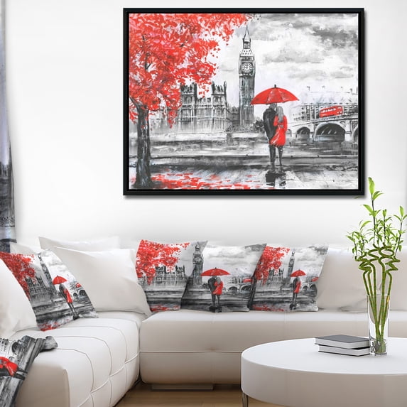DESIGN ART Designart 'Couples Walking in London' Landscape Framed Canvas Art Print