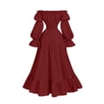 thumbnail image 6 of KICILVS Renaissance Dress Women Solid Color Off Shoulder Long Puff Sleeve Dress Corset Lace Up Waist Ruffled Hem Maxi Party Gown Purple, 6 of 7