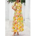 thumbnail image 6 of PRETTYGARDEN Women's Summer Maxi Dress Resort Wear Boho Floral V Neck Puff Short Sleeve Ruffle Flowy Beach Long Dresses, 6 of 7