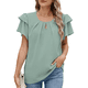 thumbnail image 1 of Blusas de Verano para Mujer, con Volantes, Corta, Cuello Redondo, Informales, Plisadas Al Frente, Básicas. Judías M, 1 of 9