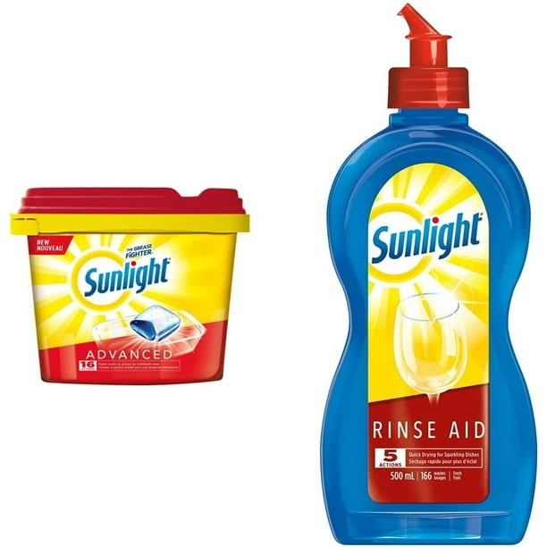 SUNLIGHT Advanced Dishwasher Detergent 72 count & Dishwasher Rinse Aid