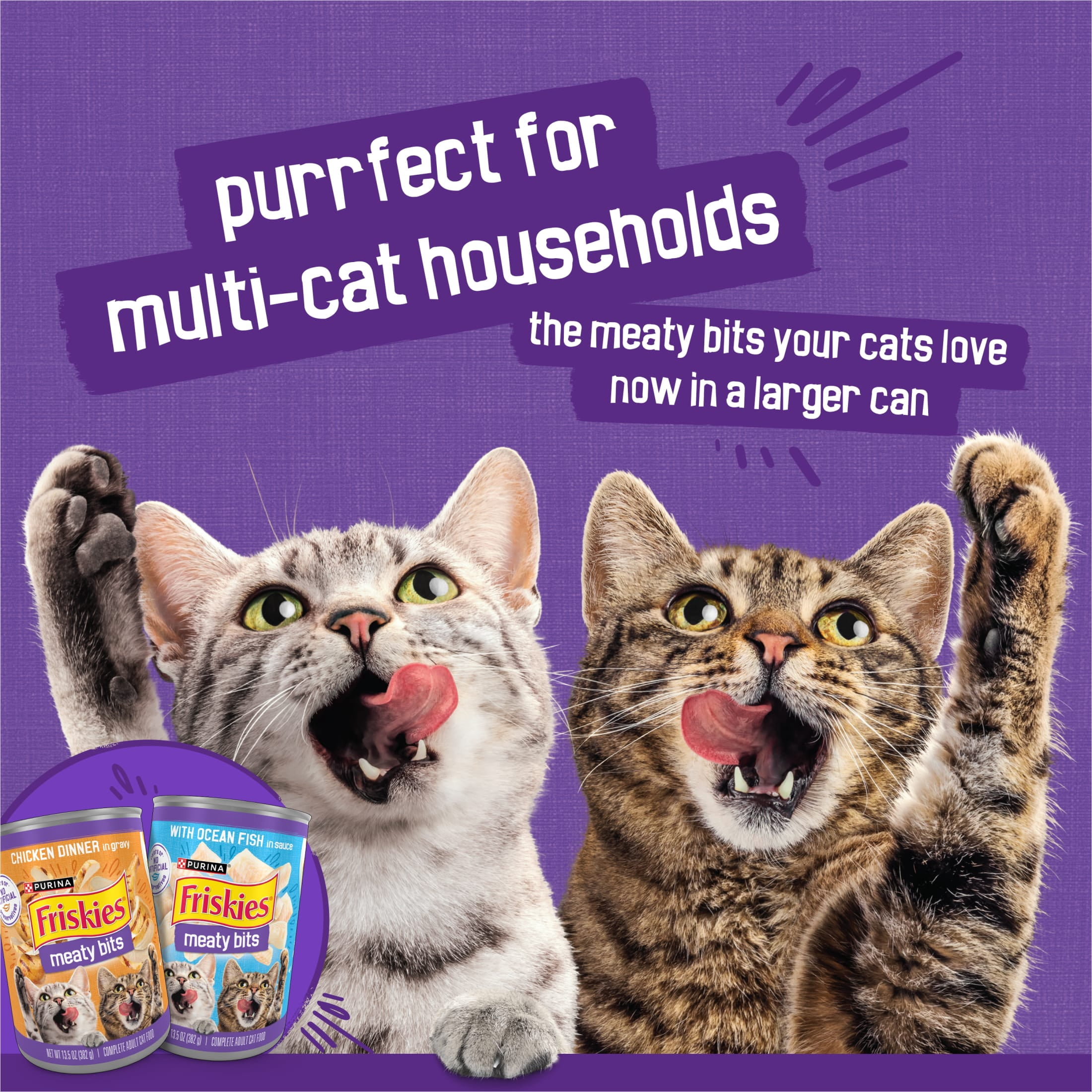 Purina Friskies Meaty Bits Ocean Fish & Chicken Dinner Flavor Chunks Wet Cat Food Variety Pack, 13.5 oz Cans (12 Pack)