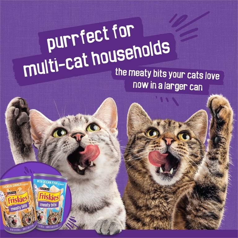 Friskies Meaty Bits with Ocean Fish & Chicken Dinner Chunks in Gravy Variety Pack Canned Wet Multi Cat Food, 13.5-oz can, 12 count
