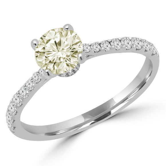 4/5 CTW Round Yellow Diamond Solitaire WIth Accents Engagement Ring in 14K White Gold (MD180493)