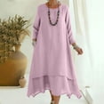 thumbnail image 6 of Guieoi Womens Dresses Fall Plus Size Casual Long-Sleeve Round-Neck Dress with Layered Hem and Pockets Pink S, 6 of 8