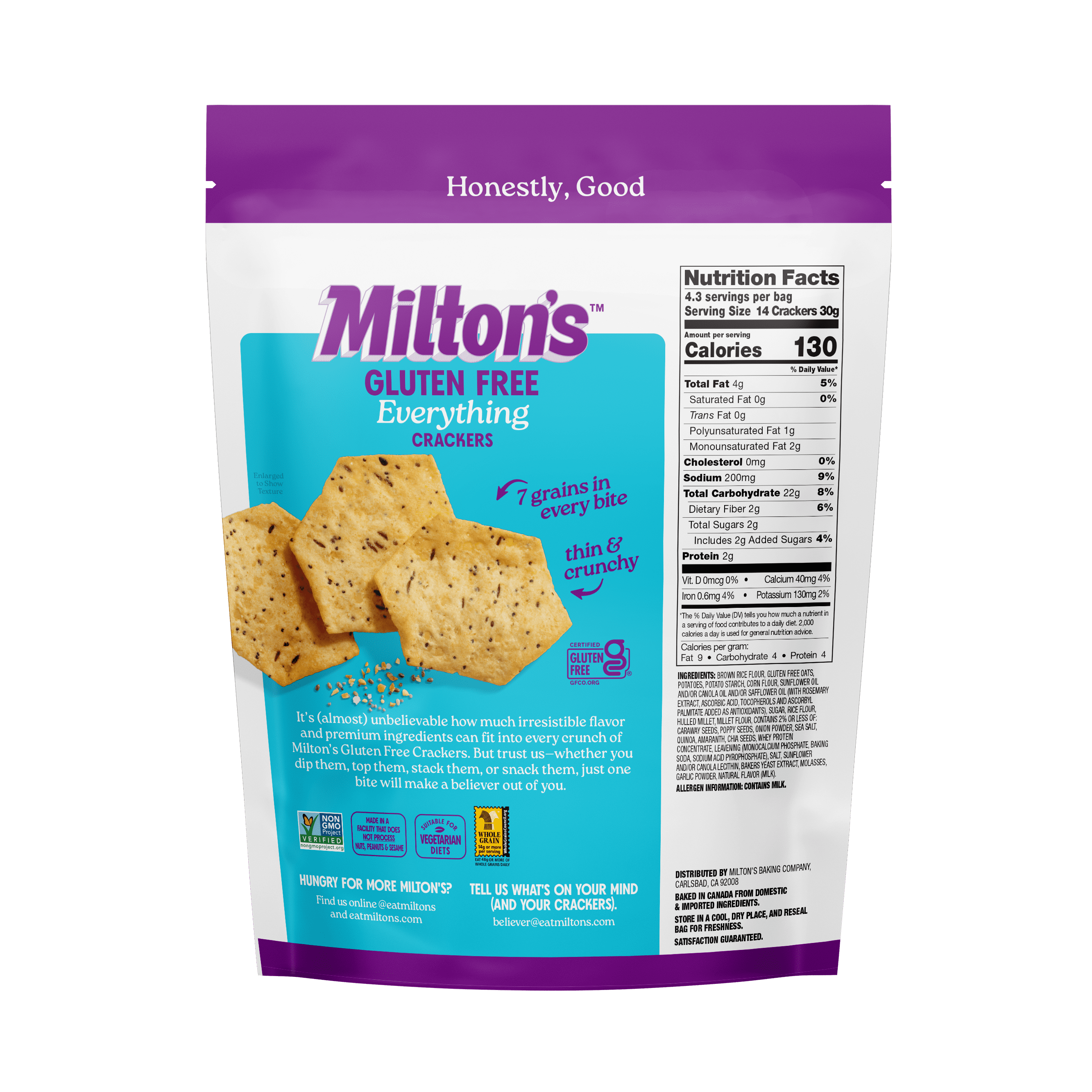 (4 pack) Milton's Gluten Free Crackers - Everything Seasoning, 4.5oz, Plastic Bag