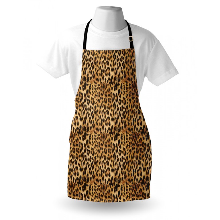 Brown Apron Leopard Print Animal Skin Digital Printed Wild African Safari  Themed Spotted Pattern Art, Unisex Kitchen Bib Apron with Adjustable Neck 