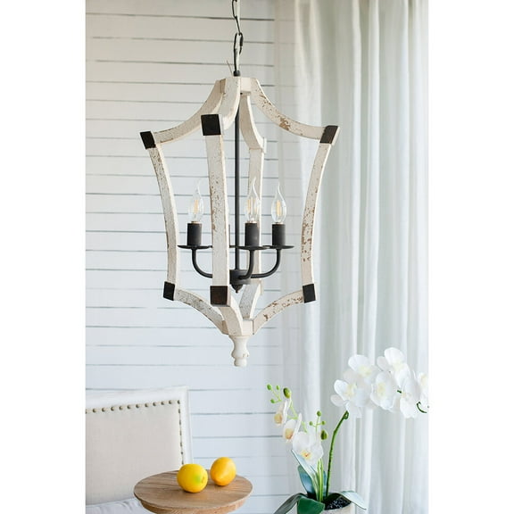 Table Lamp 4 - Light Wood Chandelier, Hanging Light Fixture with Adjustable Chain for Kitchen Dining Room Foyer Entryway, Bulb Not Included,Bedroom Lamp
