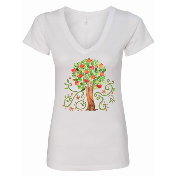 Inktastic Autumn Apple Tree Women's V-Neck T-Shirt