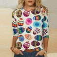 thumbnail image 1 of Daisyyozoid Chandail Amusant de Pâques pour Femmes, T-Shirt Décontracté à Imprimé d'Oeufs Colorés, Extérieur, Quotidien, Vacances, Manches 3/4, Col Ras du Cou, Vêtement, 1 of 5