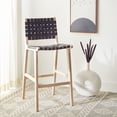 thumbnail image 2 of SAFAVIEH Adah Modern Leather Bar Stool, Black/Natural (22.2 in. W x 22 in. D x 43 in. H), 2 of 12