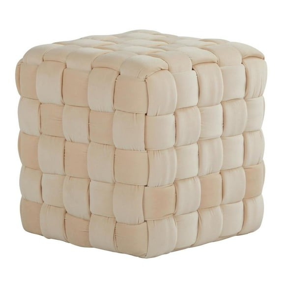 LumiSource Cream Velvet Braided Square 16" Ottoman