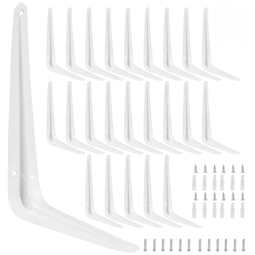 SEUNMUK 24 Pack 10 x 12 Inch L Shelf Brackets, Metal Wall Corner Angle Shelf L Brackets Supports with Screws for Hanging Shelves, White