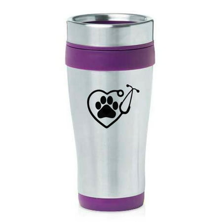 Heart Travel Mug 16oz Insulated Stainless Steel Travel Mug Heart Stethoscope Vet Tech Veterinarian (Purple),MIP ()