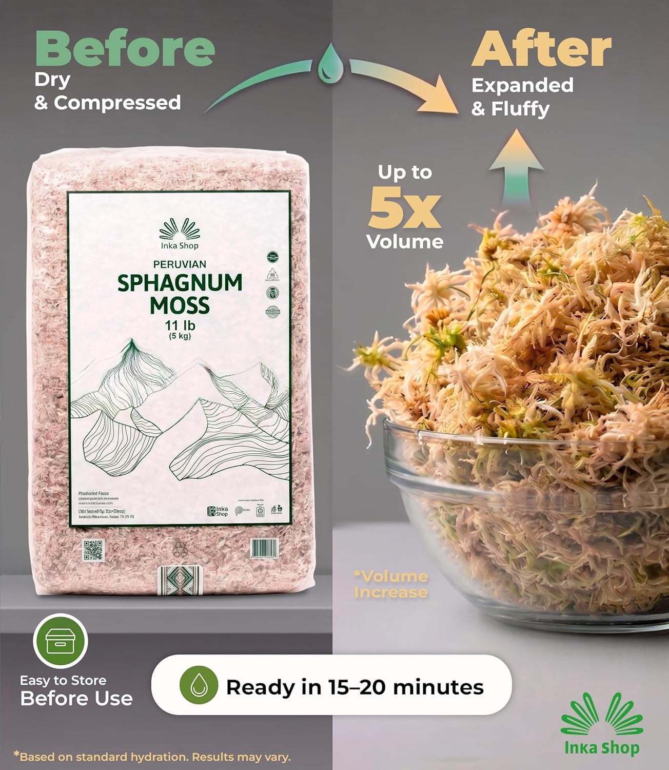 Peruvian Sphagnum Moss 5 kg / 11 lb, 3A quality, Premium long fiber potting
