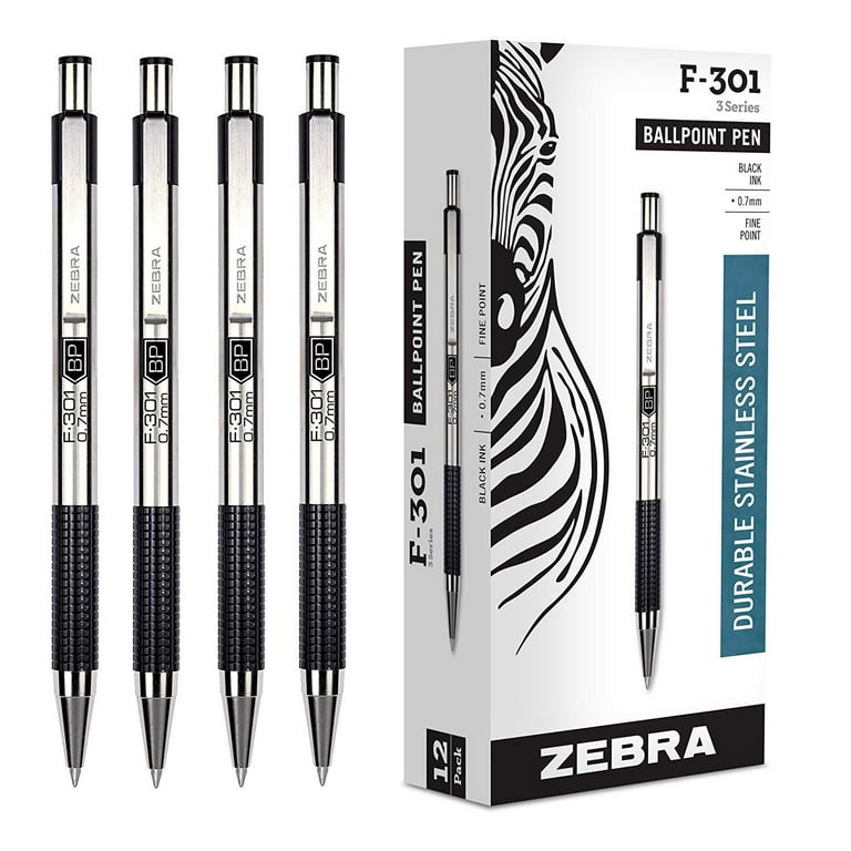 Zebra F-301 Stainless Steel Retractable Ballpoint Pen (Pack of 16, Black) 