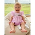 thumbnail image 4 of BemeyourBBs Toddler Baby Girls Golf Outfit Little Baby Girls Summer Clothes Cute Golf Cart Embroidery Flying Sleeve Plaid Smocked Shirt Tops with Shorts 2Pcs Set, 4 of 9