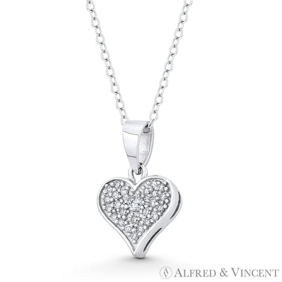 Heart Charm CZ Crystal Pave 19x13mm Pendant in .925 Sterling Silver w/ Rhodium