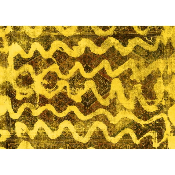 Ahgly Company Indoor Rectangle Abstract Yellow Modern Area Rugs, 6' x 9'