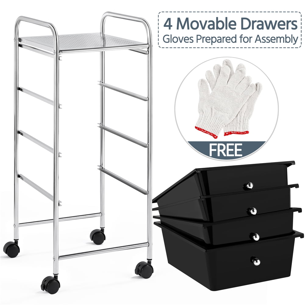 Alden Design 4 Drawers Metal Frame Storage Cart Rolling Bin Trolley, Black