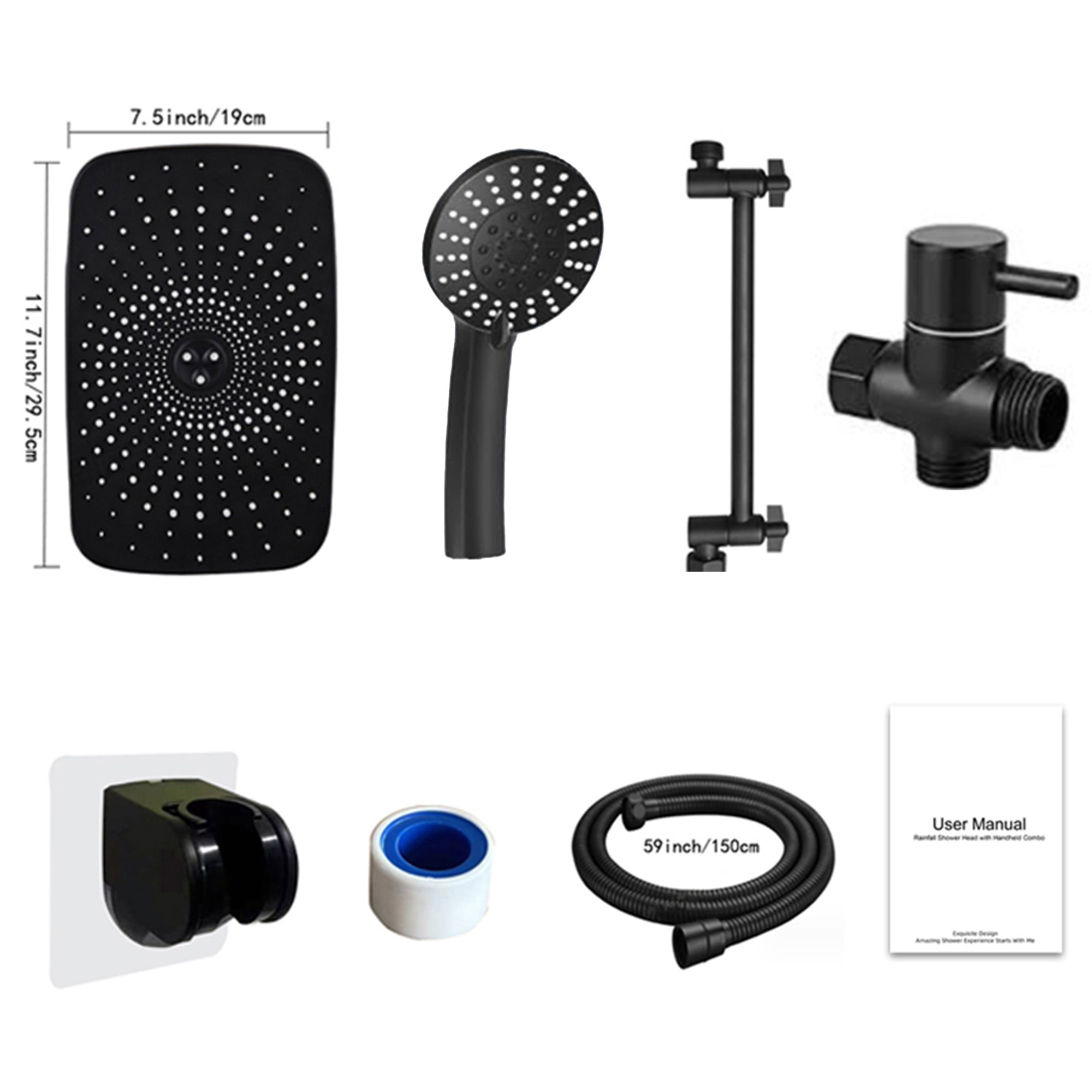 SERABETTO High Pressure 12inch Rain Shower Heads with Handheld Spray Combo with Fixed Showerhead and 5 Sprays Dual Shower Head Combo
