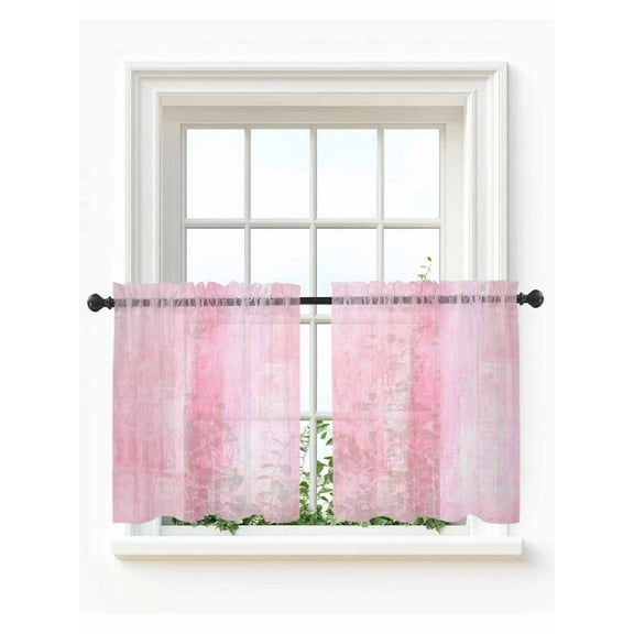 Pink Tier Curtains 36 Inch Length,Sheer Curtains for Bedroom Living Room,Retro Oil Painting Modern Abstract Art Aesthetics Rod Pocket Voile Drapes Kitchen Curtains for Small Window 27.5"x36" 2 Panels