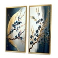 thumbnail image 3 of Designart "Blue Cherry Blossom Bough IV" Tree Bonsai Framed Wall Art Set Of 2 - Blue Landscapes Framed Canvas Set For Living Room Decor, 3 of 7