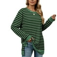 thumbnail image 2 of SHIBEVER Womens long sleeve tops Striped sweater plus size Crewneck Pullovers long sleeve shirt Color Block Side Split Tunic Tops for women, 2 of 4