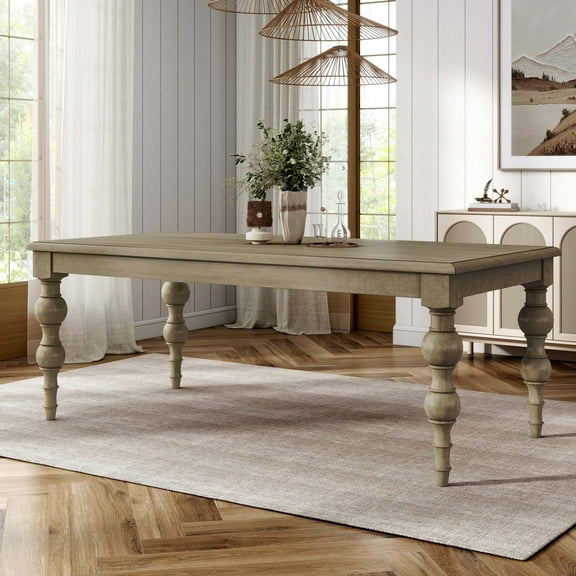 Furniture of America Lociste Modern Farmhouse Solid Wood 78-inch Dining Table, Light Washed White