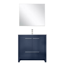 Lafarre 36 in W Navy Blue Vanity, Cultured Marble Top, Faucet Set & 28 in Mirror