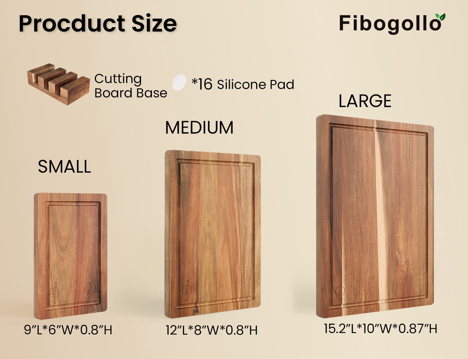 Fibogollo Acacia Wood Cutting Boards for Kitchen(Set of 3),Wooden Chopping Boards Set with Juice Groove,Chopping Board with Holder,Butcher Block for Meat,Vegetables,Fruit