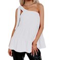 thumbnail image 1 of Camiseta sin mangas para mujer, con un solo hombro, dobladillo con volantes, tipo suelto, Top informal de verano, blanco S, 1 of 7