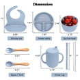 thumbnail image 6 of 6pcs Silicone Baby Feeding Set, Baby Led Weaning Supplies, Baby Plate Set of Suction Bowl and Divided Toddler Plate, Baby Spoon, Fork, Bib, Sippy Cup with Straw and Lid, Food Grade BPA Free, Blue, 6 of 7